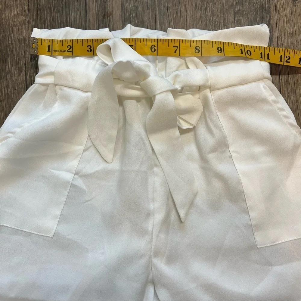 Women’s Elastic Tie Front High Waisted Belted Pants White Pocket Size M